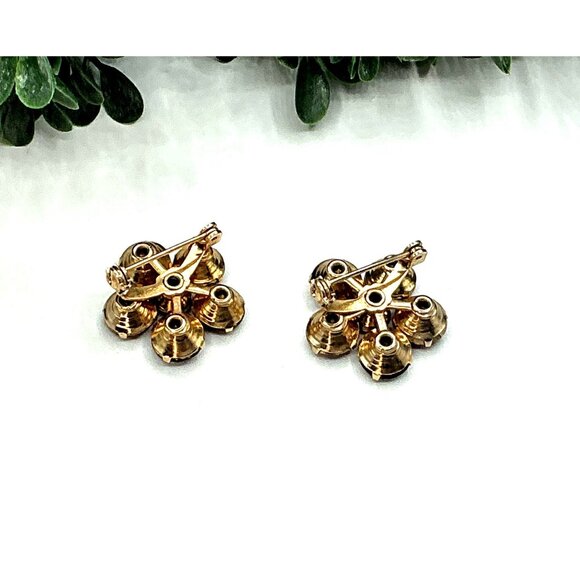 Vintage Ruby Red Crystal Cluster Brooch Pins Gold Tone Floral Design - Picture 4 of 5